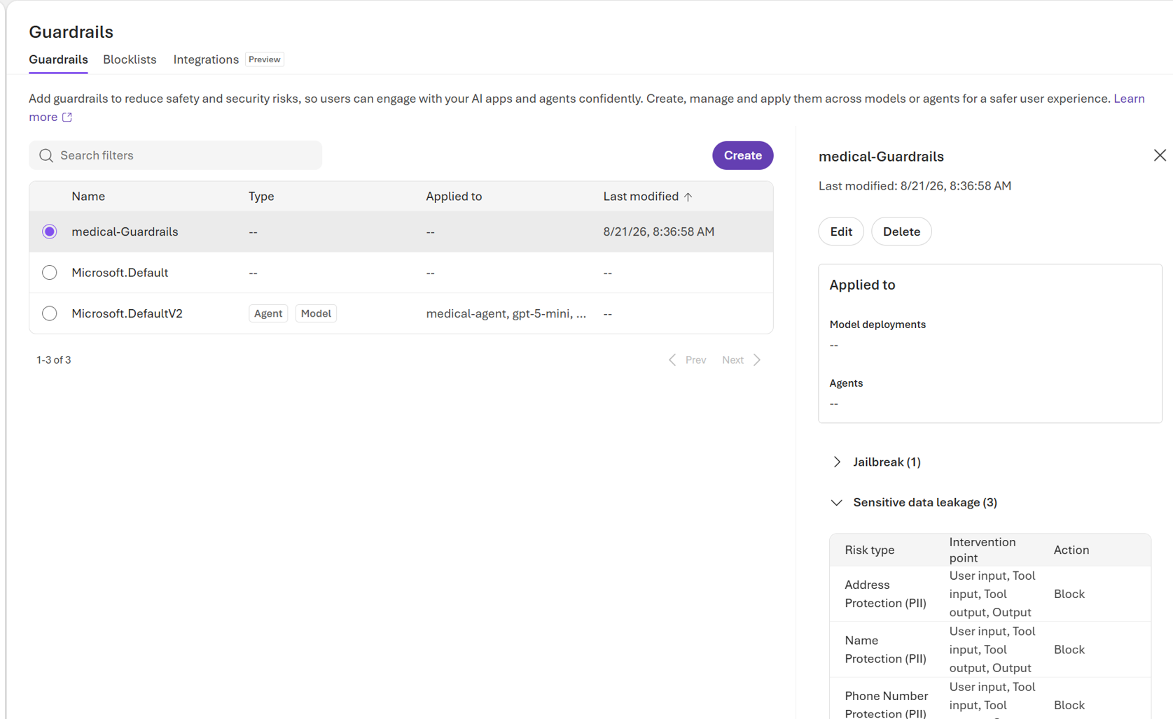 Foundry guardrail blocking a request that would leak protected health information